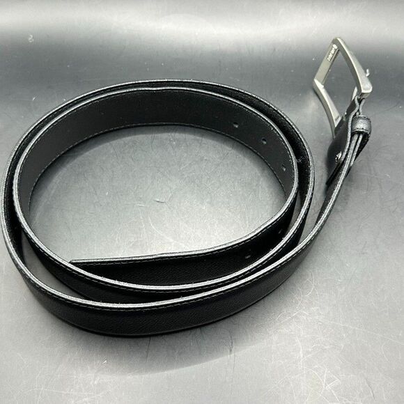 Mens Belt size 43 Black Leather Silver Square Buckle 49 Inches Length - Picture 10 of 10